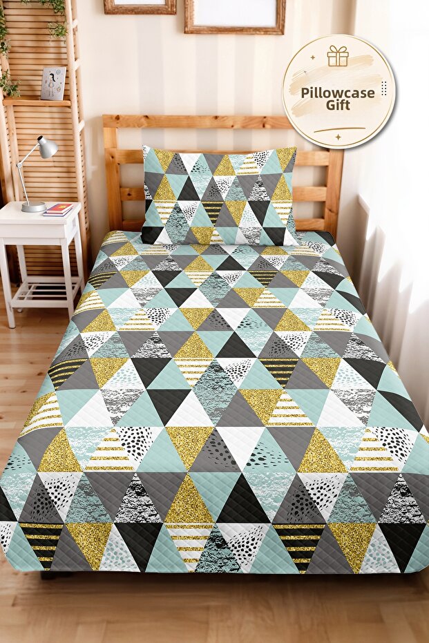 Geometric Mint Young Room Single Pique Set - Yellow Gray Modern 160X220 cm Quilted Bedspread