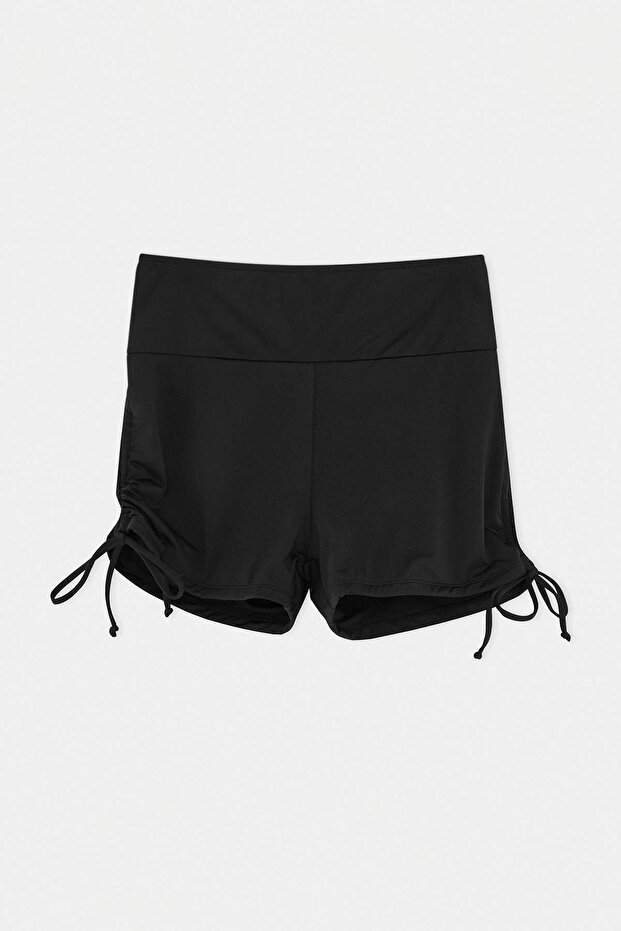 Siyah Yüksek Bel Yanları Bağlamalı Şort Silüet Bikini Altı TBBSS26CR00021 - 4
