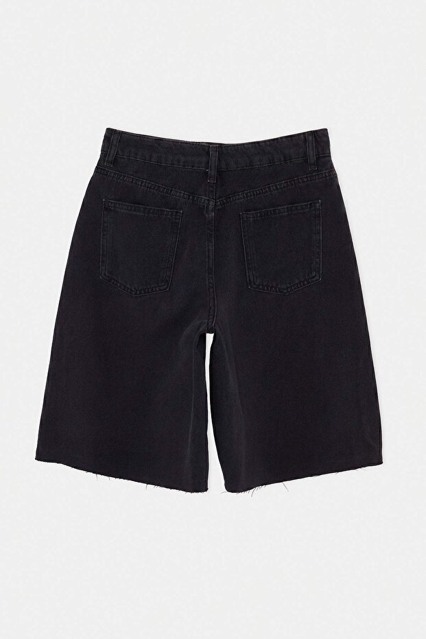 Siyah Paça Kesikli Yüksek Bel Denim Bermuda TWOSS26SR00169 - 3