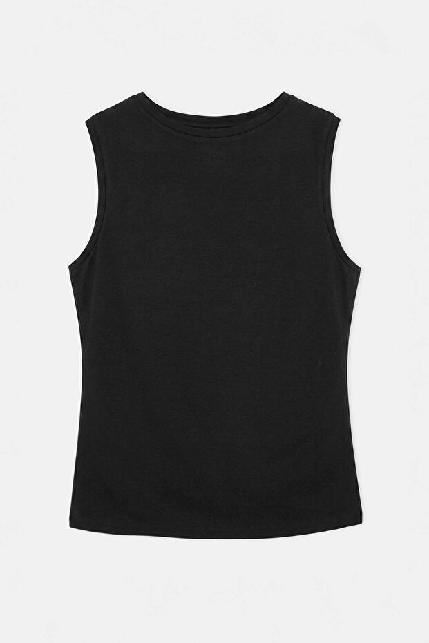 Siyah Fitted/Vücuda Oturan Kayık Yaka Kolsuz Yumuşak Örme Bluz TBBSS26AF00249 - 6