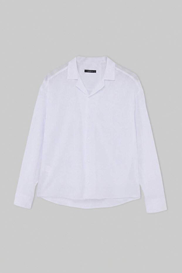 Beyaz Yarı Oversize İnce %100 Pamuk Erkek Plaj Gömlek TMNSS26GO00047 - 4