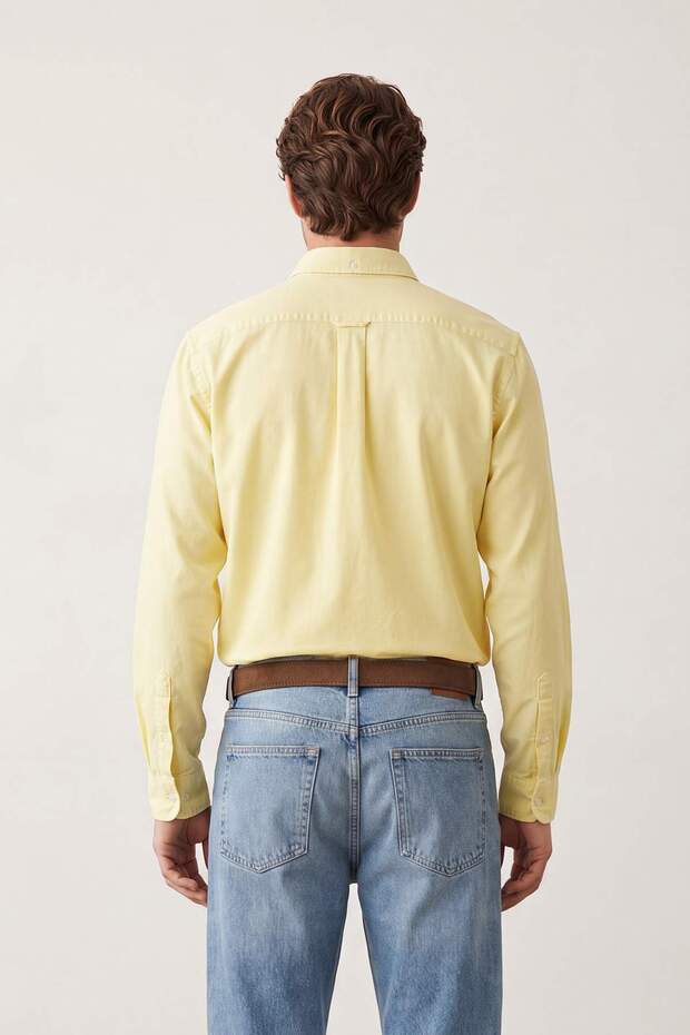 Sarı Unisex Regular Fit %100 Pamuklu Keten Görünümlü Gömlek TMNSS23GO00099 - 5