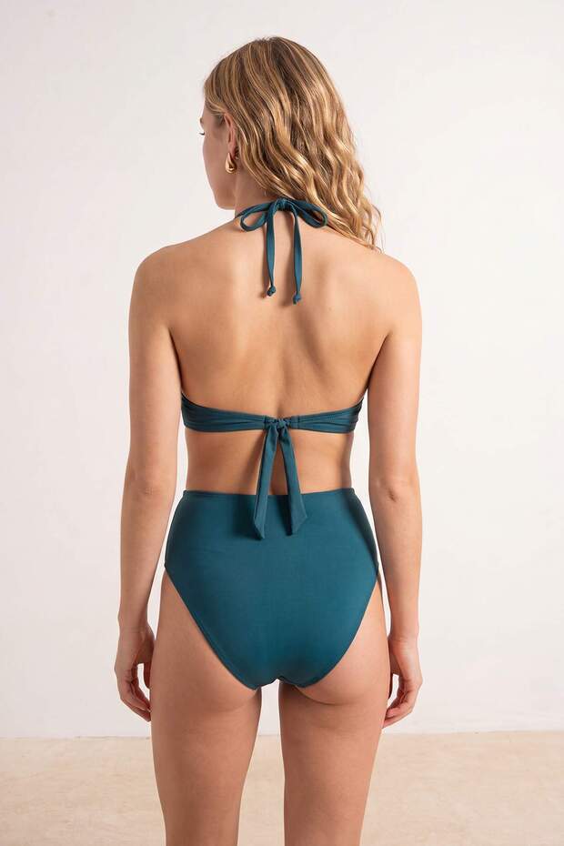 Petrol Yüksek Bel Drapeli Regular Bikini Altı TBESS25BA00001 - 3
