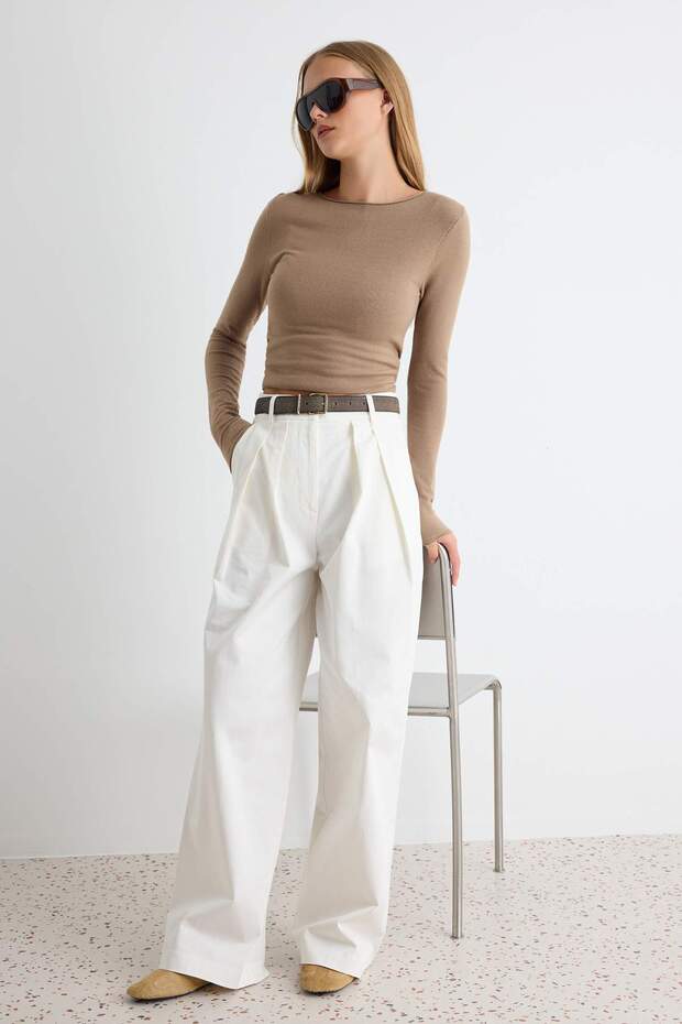 Beyaz Kalın Kumaş Wide Leg/Geniş Paça Pantolon | TWOSS26PL00019 - 1