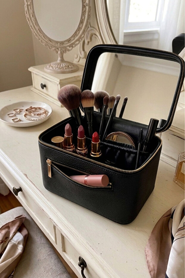 Makeup Bag with Mirror Travel Organizer Cosmetic Bag