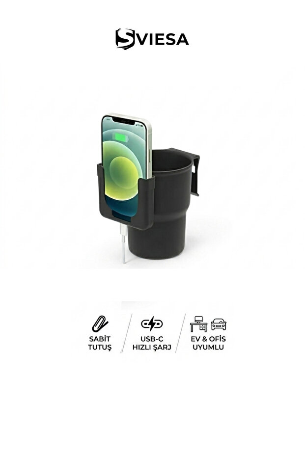 In-Car Cup Holder and Phone Holder Black