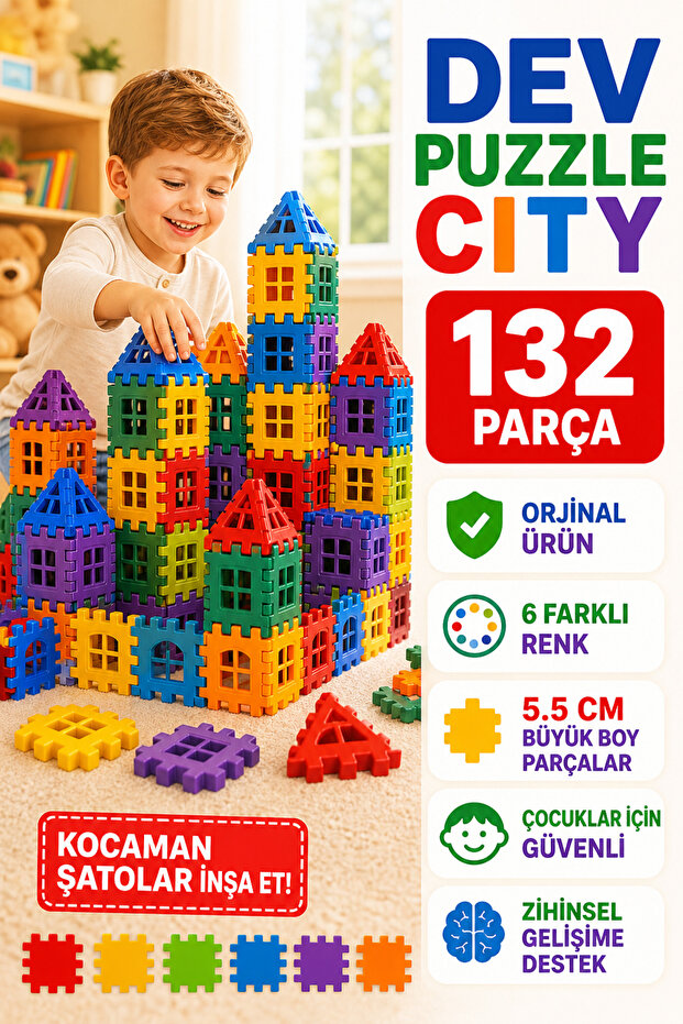 Erbek Puzzle City 3D Yapı Ve Tasarım Blokları 132 Parça Eğitici, Zeka Geliştirici Oyuncak Lego
