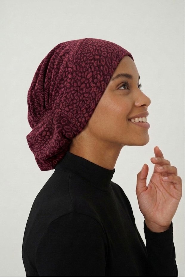 Brocade Burgundy Ready-To-Wear Turban Hijab Bonnet Suitable for Medical Use