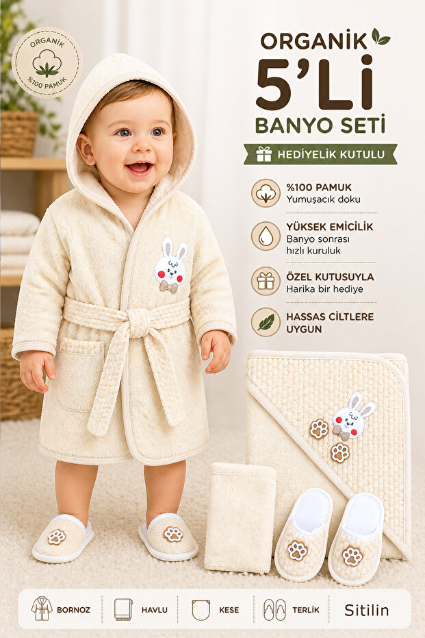 Girl Boy Baby Cute Rabbit Luxury Organic Bathrobe Set 100% Cotton 0-2 Years Stl6933