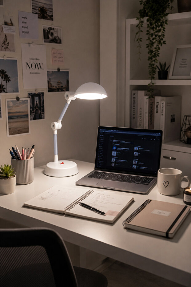 Beyaz Ledlı Masa Lambası • Mafsallı Göz Yormayan Ofis & Çalışma Masası Lambası || Kablolu Ders Çalışma Lambası Ofis Lambası Öğrenci Masa Lambası AYARLANABİLİR AYDINLATMA AÇISI Gece Okuma Lambası - 4