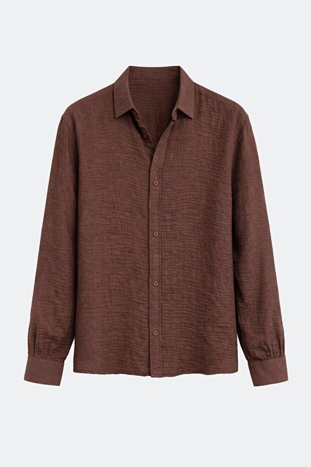 Textured Oversized Shirt Brown