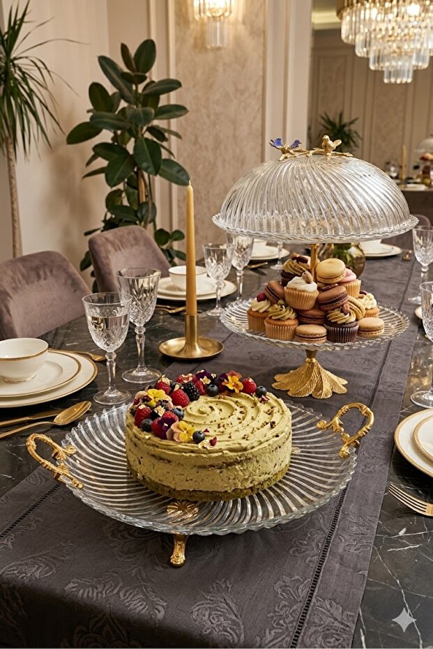 Glass Jar Presentation Set with Metal Legs for Cake & Pastry Serving