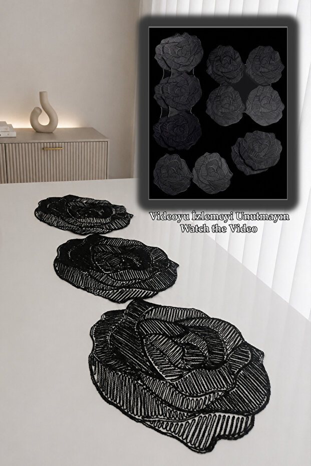 Flora Video-Luxury Runner Living Room Coffee Table Cover Set French Laced Dowry Set with Lace Rose Pattern