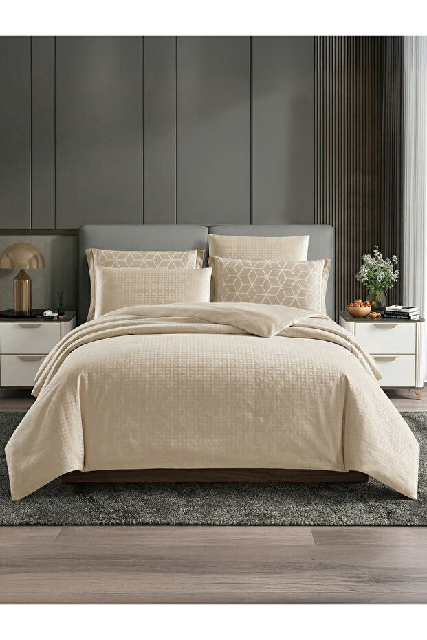 6-Pcs Geometric Duvet Cover Set, King Size 220x240 cm, Brushed Microfiber Fabric(Without Filler)