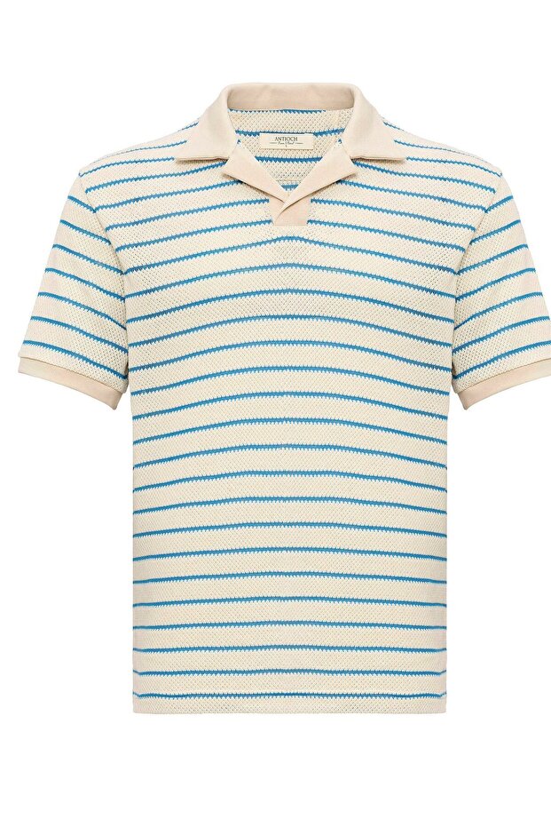 Apaş collar striped knitted men's t-shirt