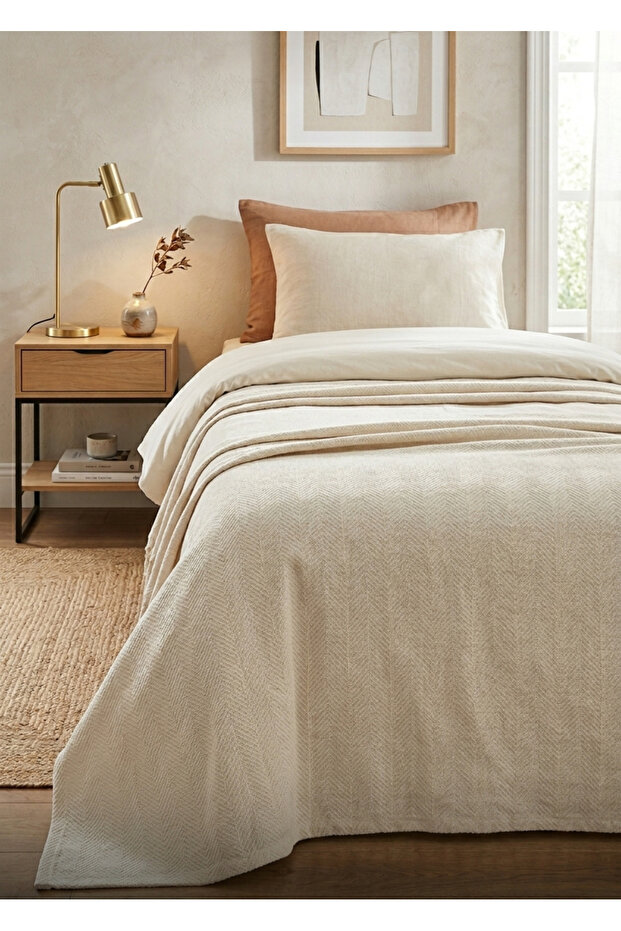 Cotton Woven Natural Single Pique-Bedspread 165X215 Ecru