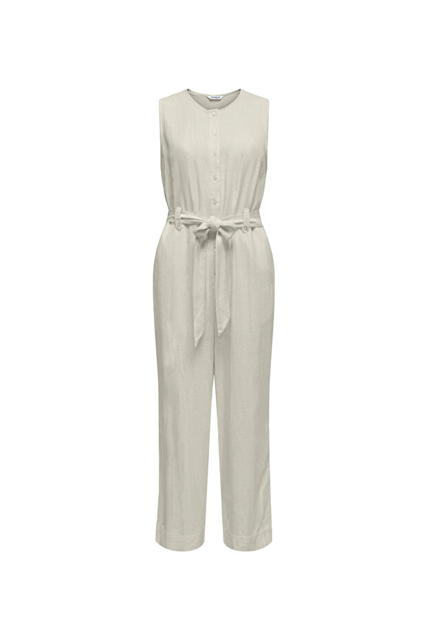 Ecru Women's Regular Fit Jumpsuit Onlsiesta S/L Linen Bl Belt Jumpsui