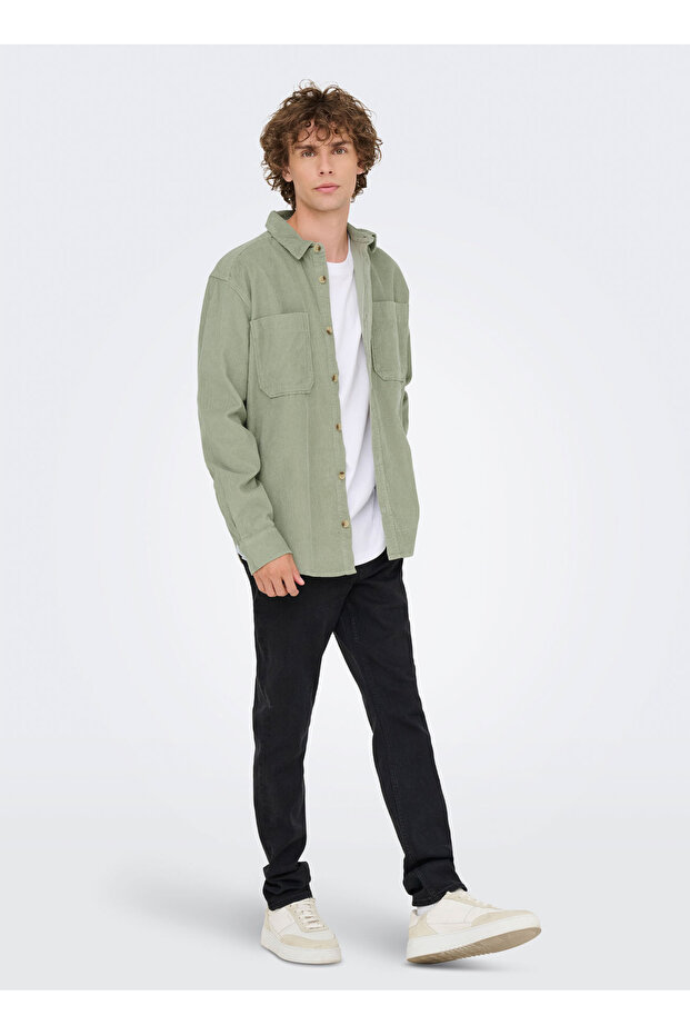 Yeşil Erkek Rahat Baskılı Gömlek ONSALP RLX 2PKT WASHD CORD LS SHIRT - 1
