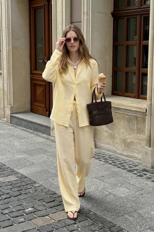 Yellow Drapey Muslin Women's Shirt