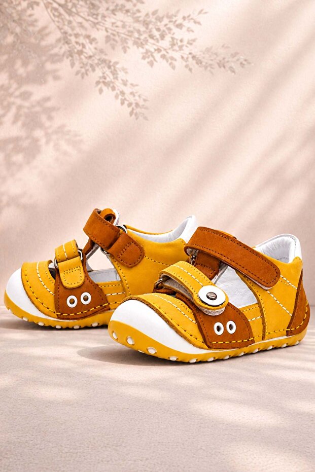 Genuine Leather Yellow Nubuck Velcro Summer First Step Shoes