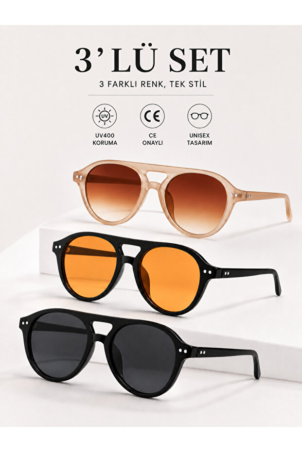 Triple Set Re1107 Rose-Black-Black Orange Sunglasses