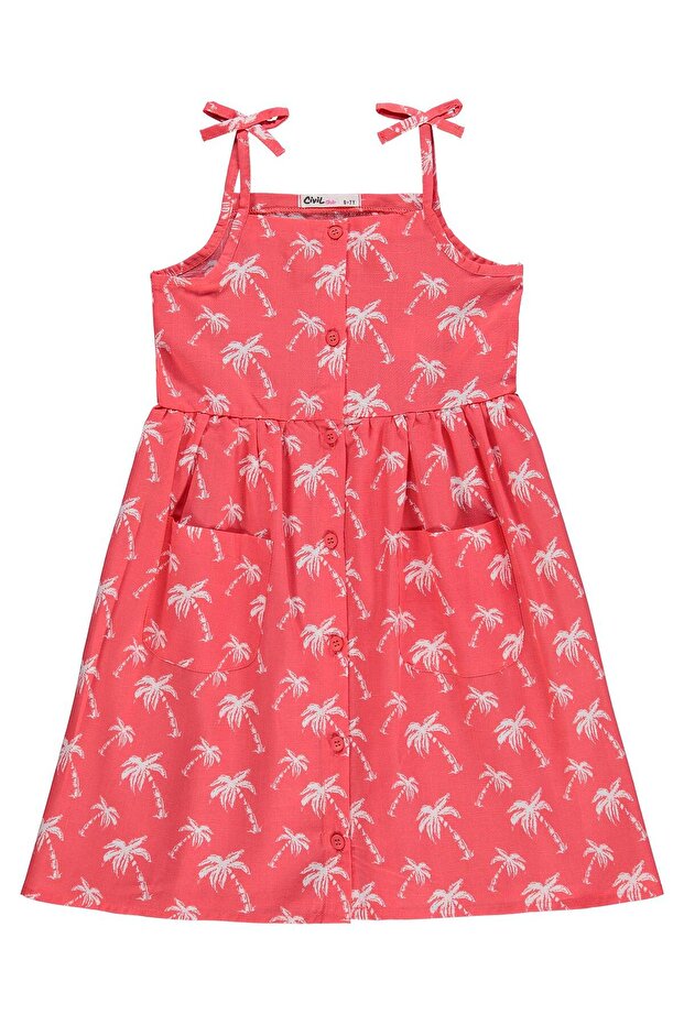 Palm Tree Patterned Dress for 6-9 Years - Red