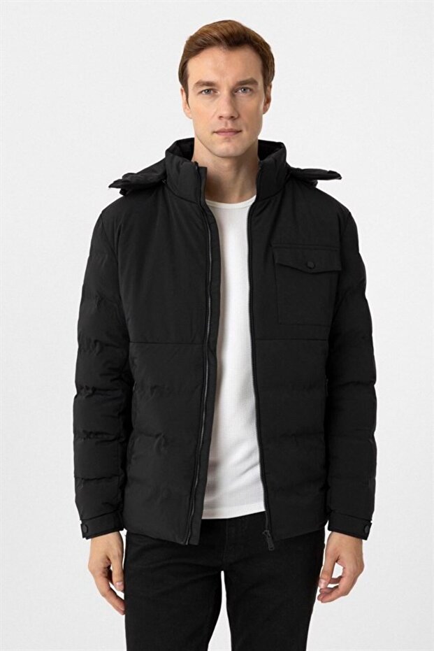 Siyah Slim Kapitone Mont - 2