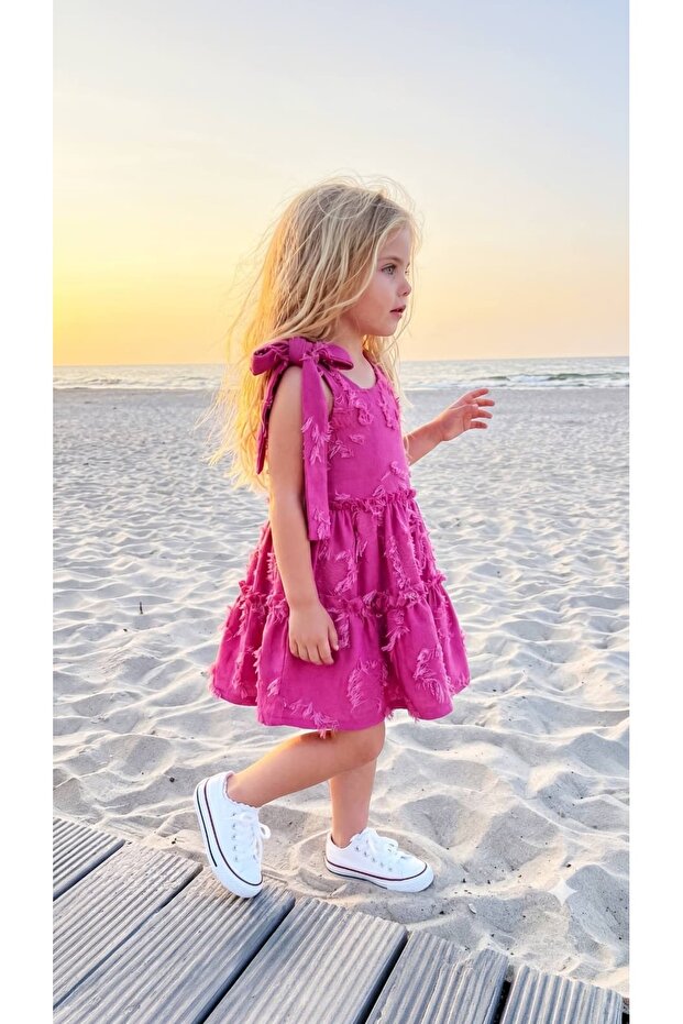 Girl's Thread Detailed One Shoulder Tie Detailed Dress