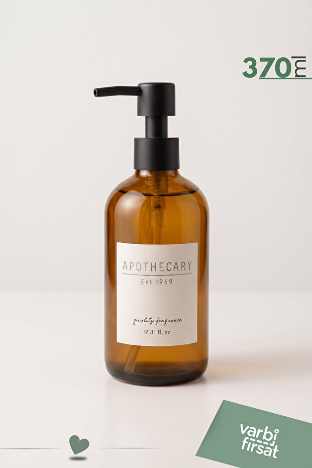 Amber Glass Soap Lotion Bottle Matte Black Cap 370 ml | Bathroom Kitchen Soap Dispenser