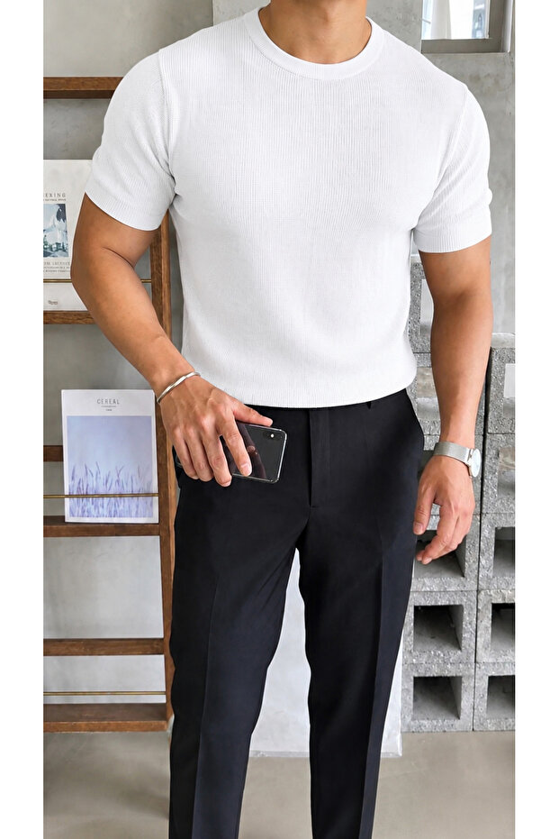 Crew Neck Knitwear Men's Cotton T-Shirt