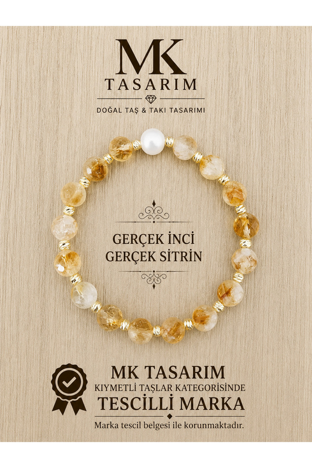 Genuine Pearl-Citrine Stone Bracelet Mk.7000.817- Comfort-Peace-Energy- Stress Relief Bracelet-Colors Are Not Painted -They Are Their Own Color