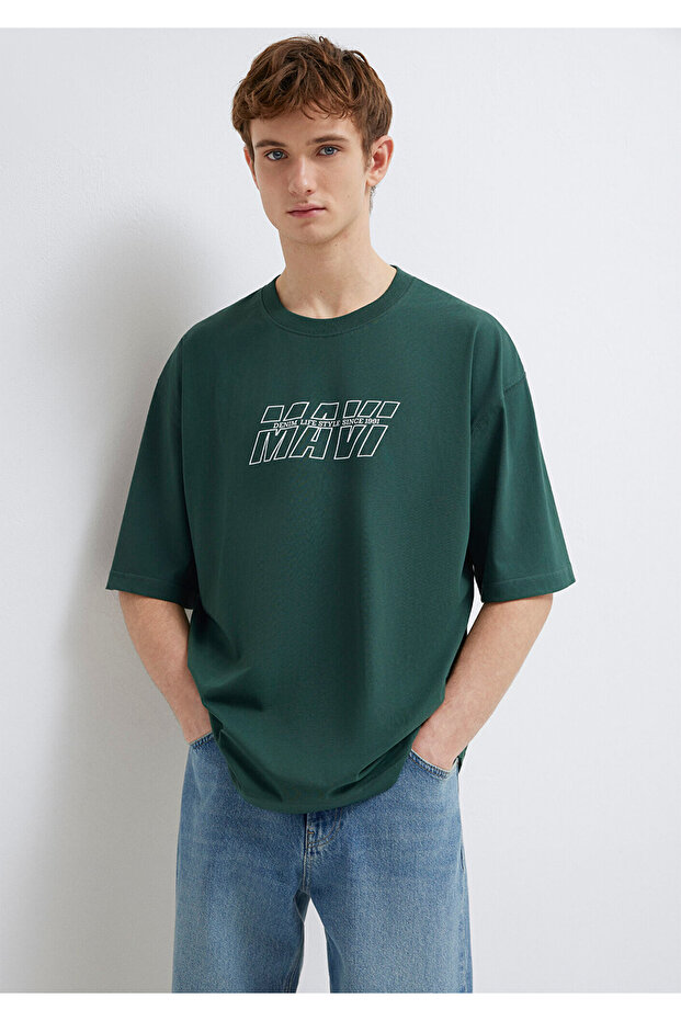 Logo Printed Green T-Shirt Oversize / Wide Cut 0611827-71601