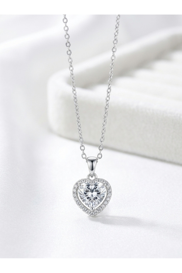 Women's 316L Stainless Steel Silver Stone Heart Necklace