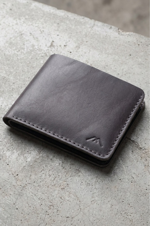 Genuine Leather Men's Wallet with Gray Card and Money Compartment and Stitching Detail 7259