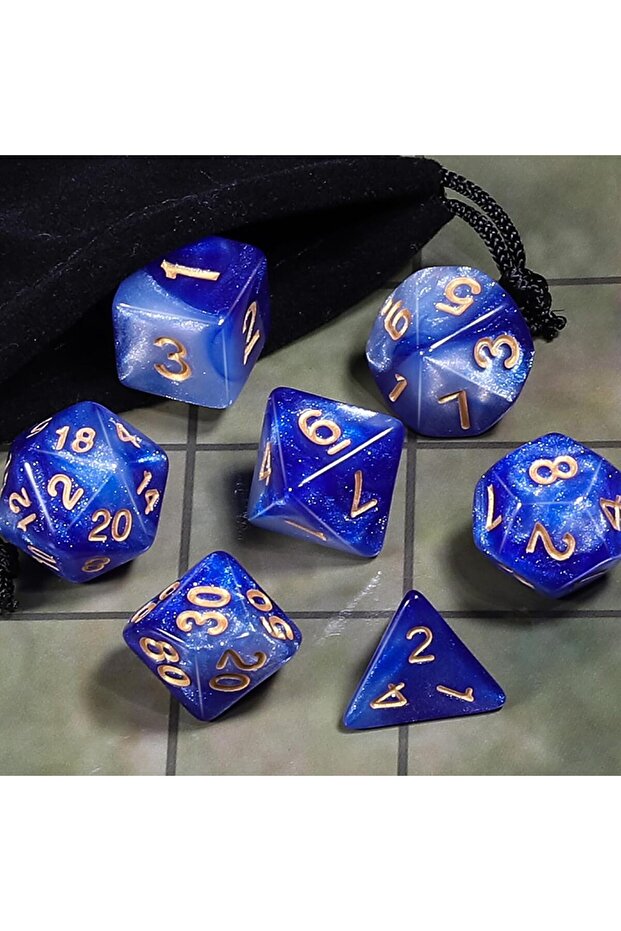 7-Piece Polyhedral Dice Set for D&D, Acrylic Blue White Swirl RPG Dice with Velvet Bag