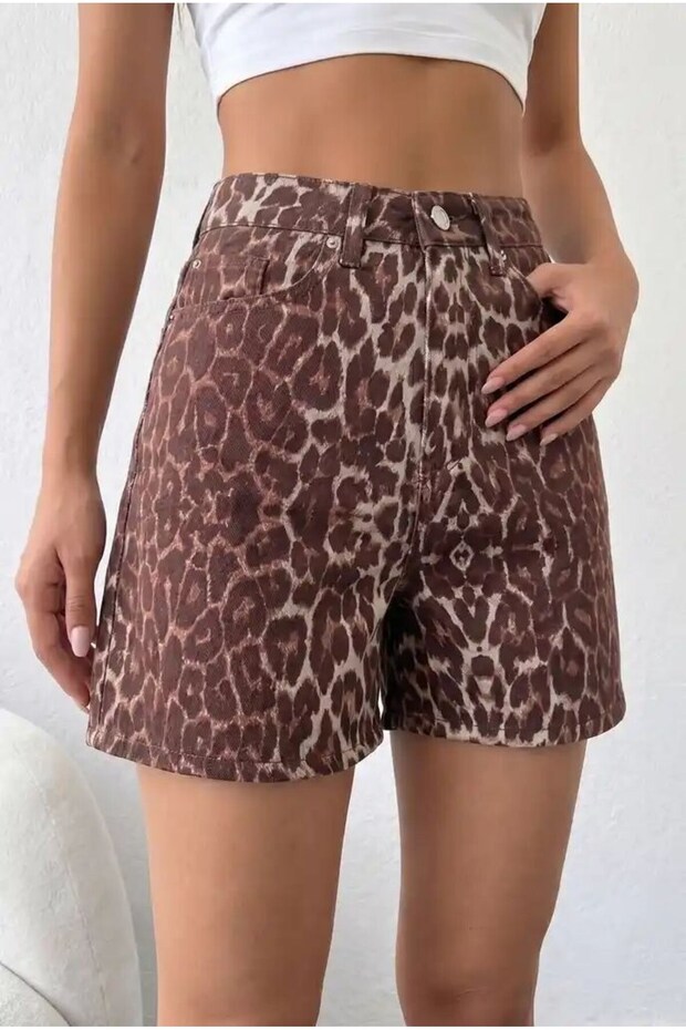 Premium Series Leopard Patterned Jean Shorts