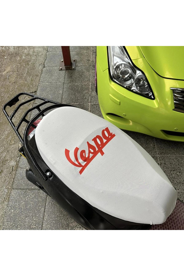 Vespa White Patterned Combed Motorcycle Cover - Motor Compatible