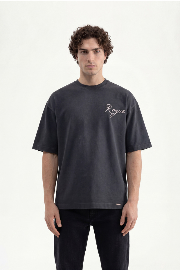 Men's Printed and Embroidered T-Shirt Black