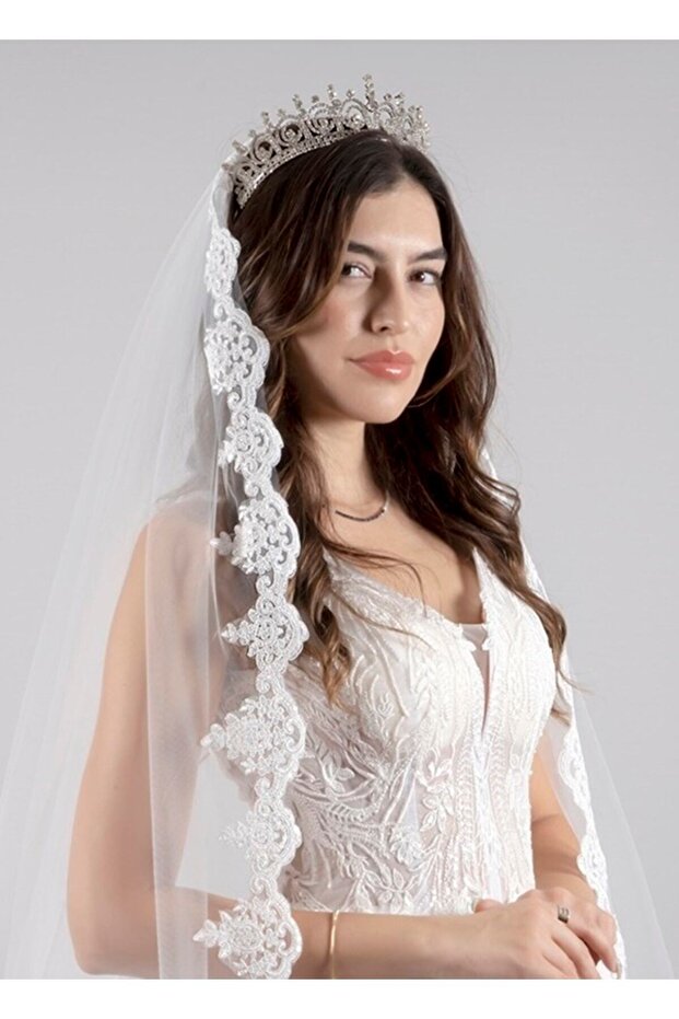 Long Wedding Dress Veil 220 Cm French Lace Silk Tulle Wedding And Bridal Veil