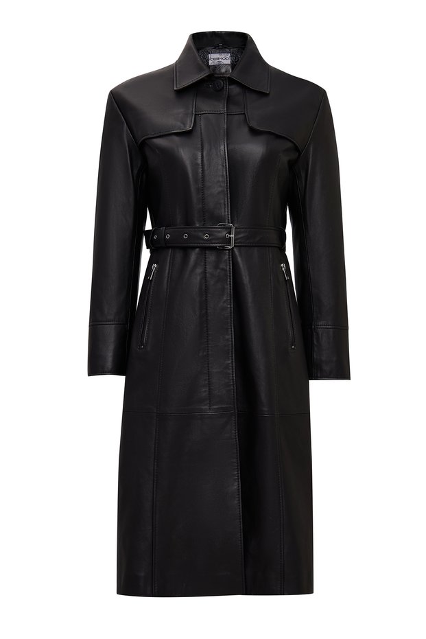 Betina Women's Black Shirt Collar Leather Top Coat 25Wgd5615U4