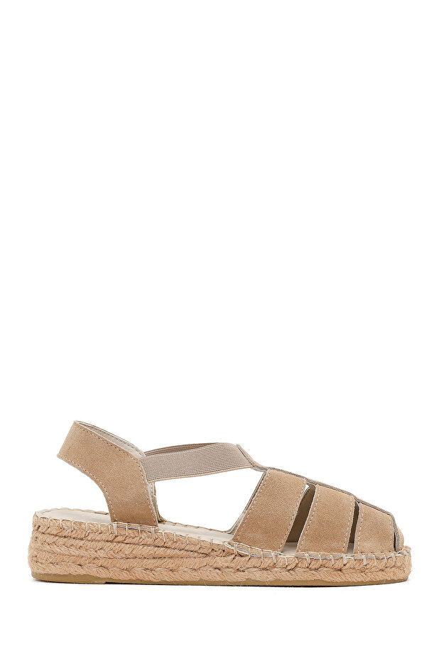 Women's Beige Suede Leather Espadrille Sandals 26Sfd205510
