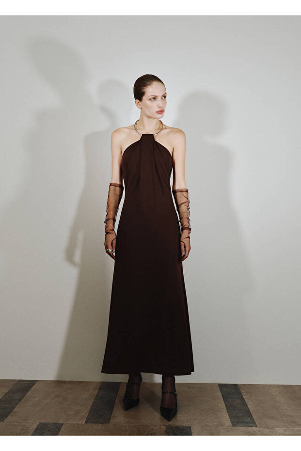 İnce örgü choker yaka elbise - 2