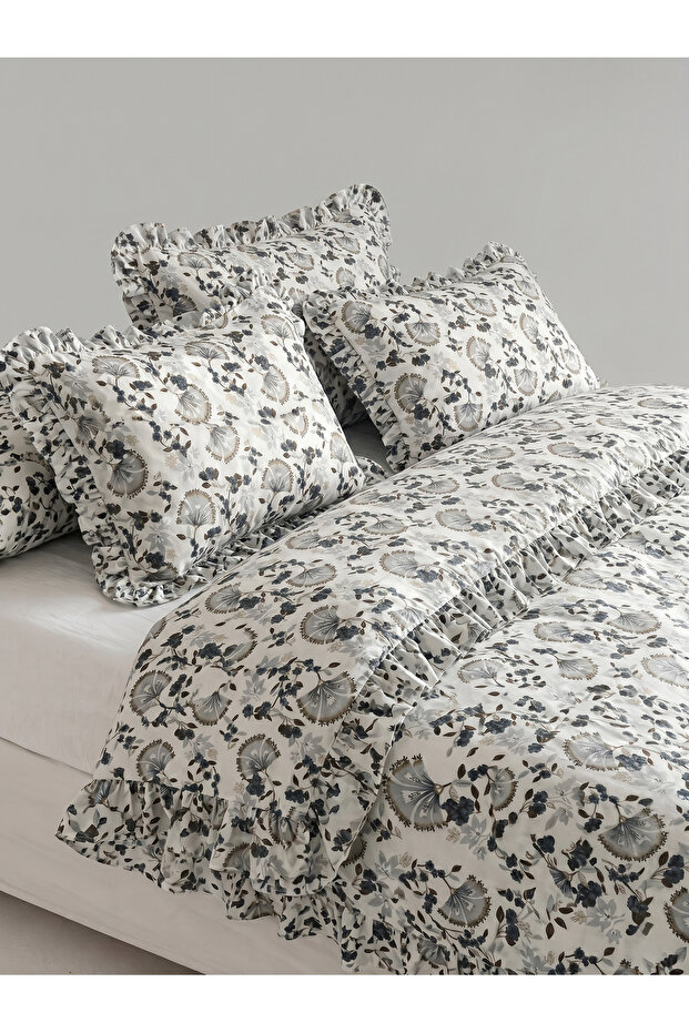 Queen Patterned Ruffled Duvet Cover Set Double / Without Sheets - 4
