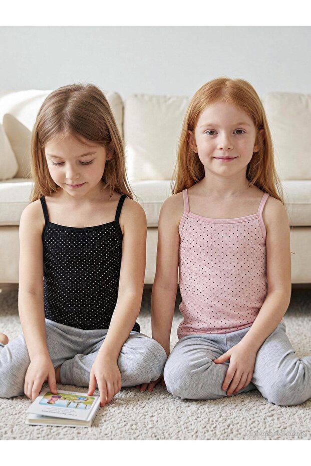 Dried Rose-Black 2-10 Years Old Girls' 2-Piece Undershirt Set - Standard 6-7 Years Old