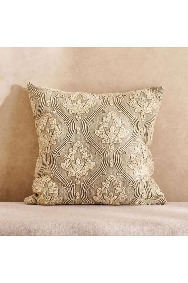 Cadence Leaf Embroidered Filled Cushion 50x50cm - Natural