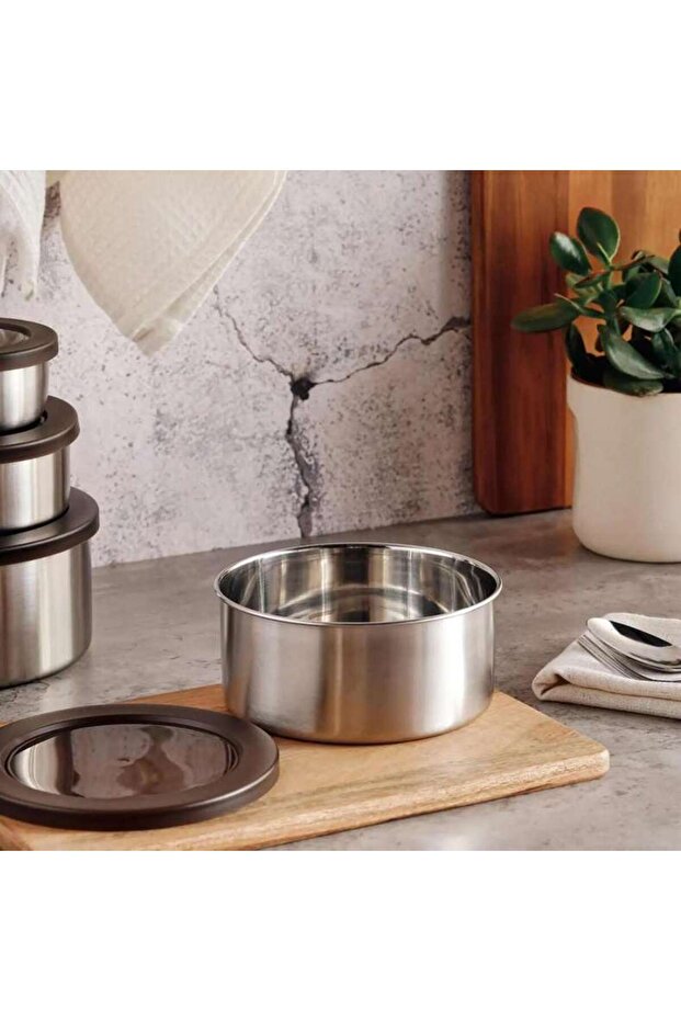 Edzel Stainless Steel Round Lunch Box 1l -chrome