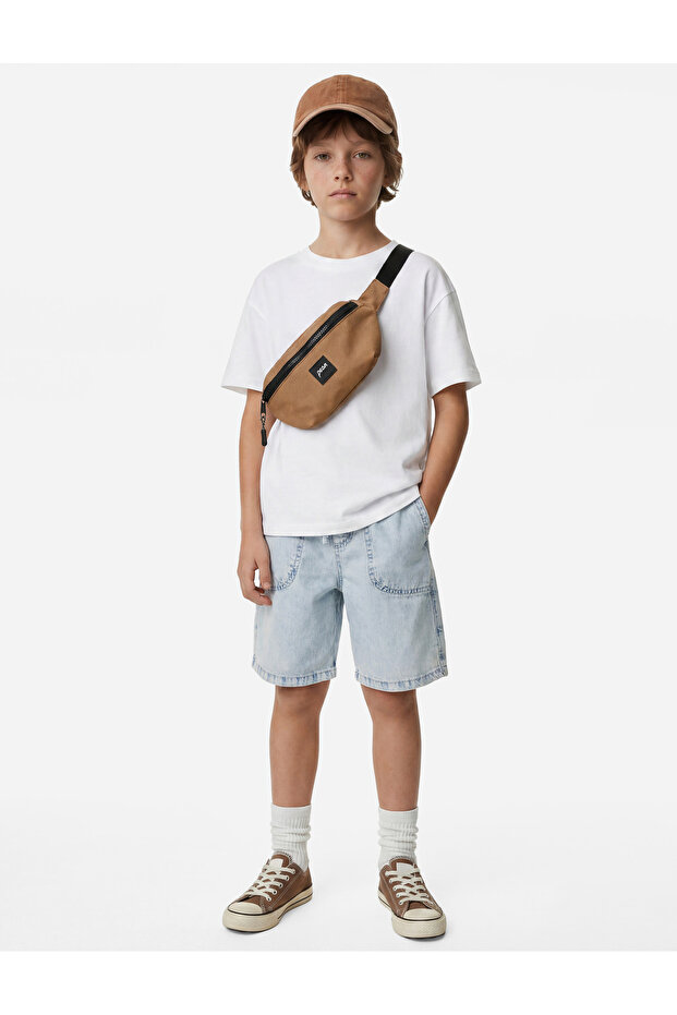 Denim Shorts with Pocket Detail and Tie Waist