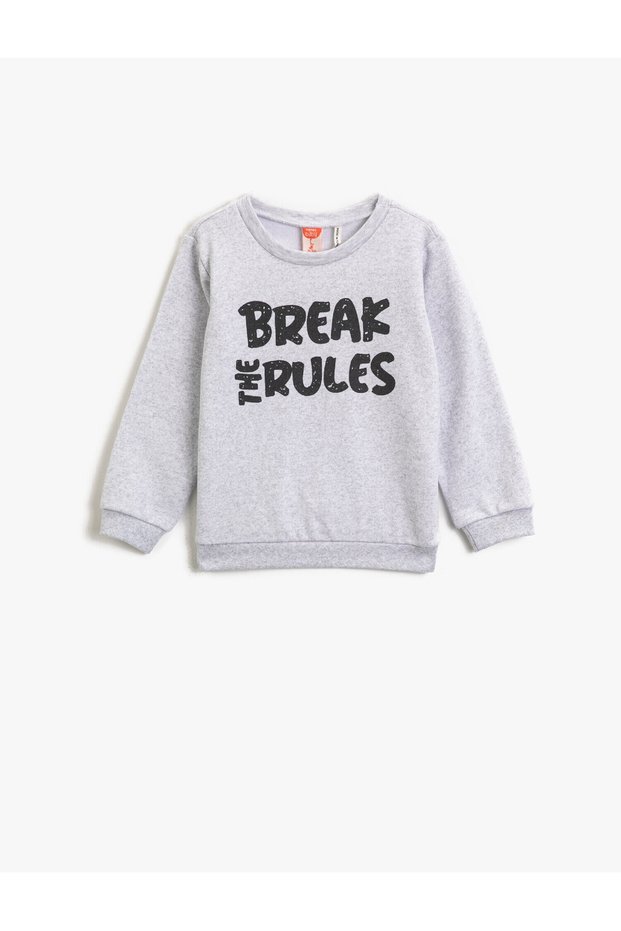 Cotton Letter Printed Crew Neck Long Sleeve Sweatshirt