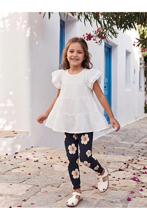 Daisy Printed Set for Ages 6-9 - Off-White