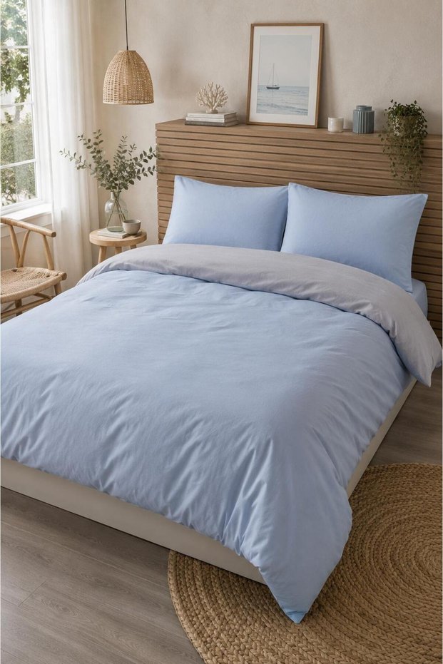 Mature Duvet Cover Set Double Solid A.Blue-Gray